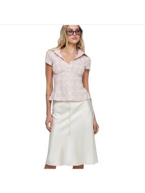 Princess Polly Cream Ivory A-Line Midi Skirt Recycled Polyester US 6